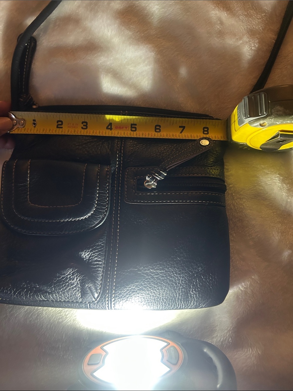 Black Leather Crossbody Bag with Front Pockets - Picture 6 of 7